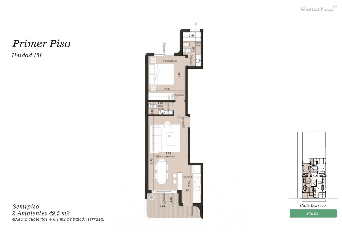 SEMIPISO 2 ambientes c/BALCON TERRAZA. Residencias en Pozo! AFIANZA PLAZA