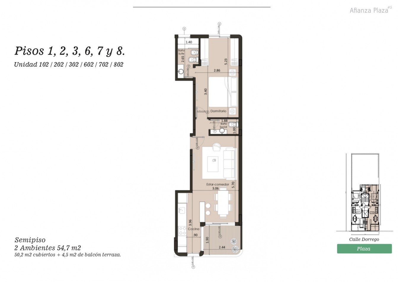 SEMIPISOS 2 ambientes en SUITE c/BALCON TERRAZA. Residencias en Pozo! AFIANZA PLAZA